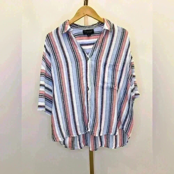 Women’s LAUNDRY by Shelli Segal Button Front Shirt in Blue Multi Stripe - Picture 3 of 13